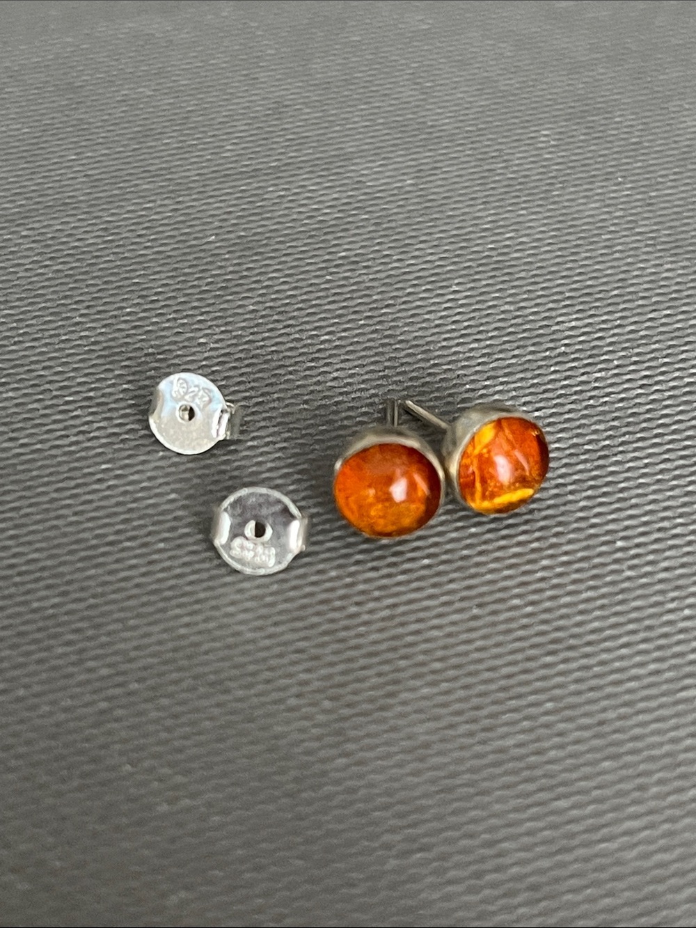 Amber Sterling Stud Earrings - Picture 2 of 11